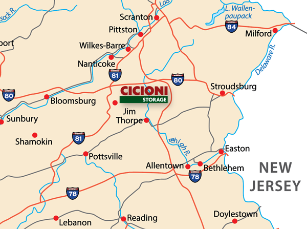 Map showing Cicioni RV Storage in Hazleton, PA